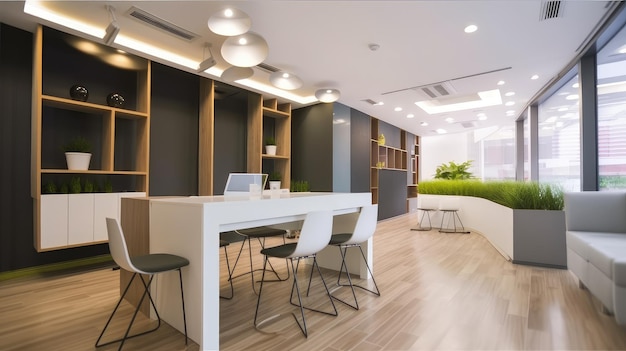 Oficina moderna diseño de interiores espacio de trabajo arquitectura corporativa IA generativa AIG18