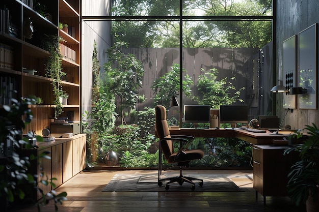 Oficinas en el hogar con vistas al jardín