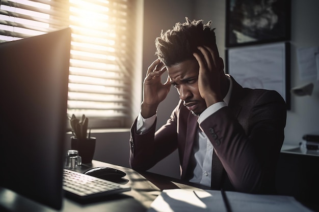Oficinista estresado con exceso de trabajo y agotado El costo del estrés en el lugar de trabajo IA generativa