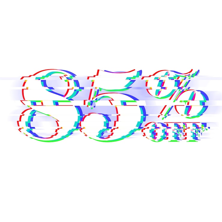 Foto ofrece un descuento del 85 por ciento tag con diseño de estilo glitch