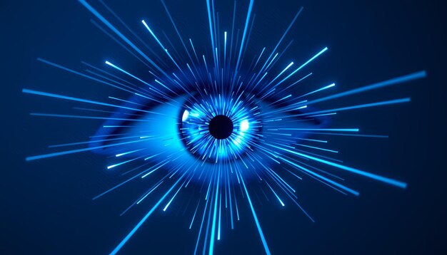 Ojo abstracto con rayas de luz radiante Concepto tecnológico futurista