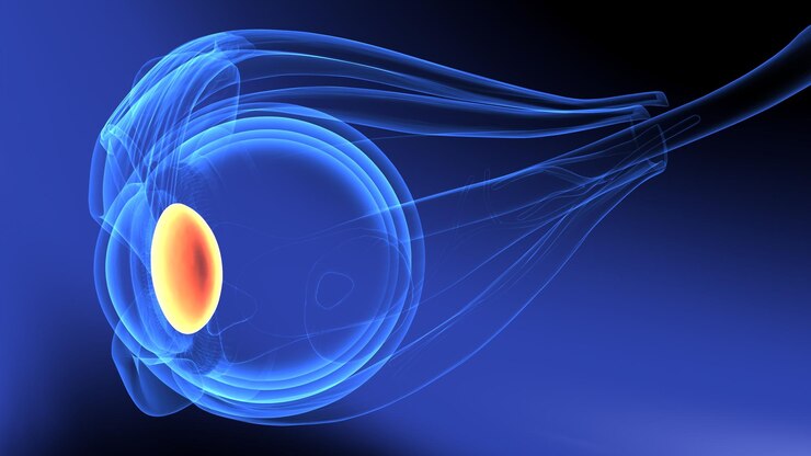 Foto un ojo azul y amarillo con un fondo azul