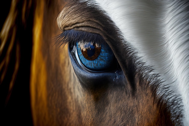 El ojo azul de un caballo de cerca