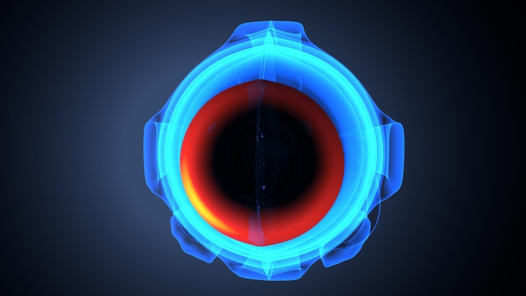 Foto un ojo azul con un diseño rojo y azul