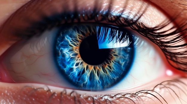 Ojo azul humano realista hermoso zoom de primer plano IA generativa