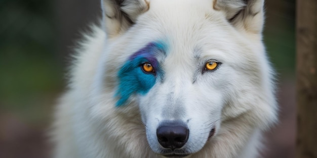 Ojo azul y negro en un lobo blanco