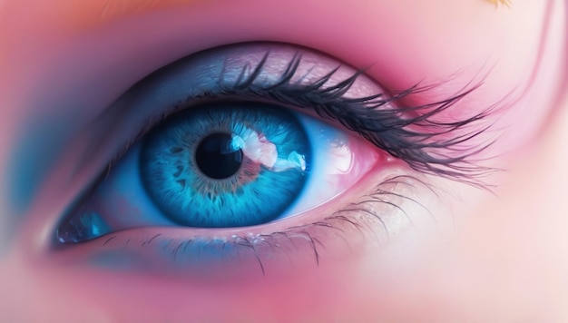Foto un ojo azul con un ojo azul y un ojo azul con el reflejo de una mujer en él