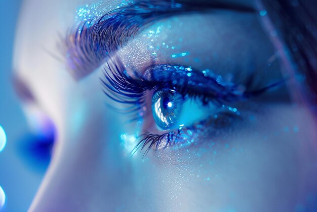Un ojo azul con el reflejo de un ojo de mujer