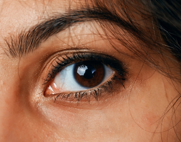 El ojo de una bella mujer de cabello negro