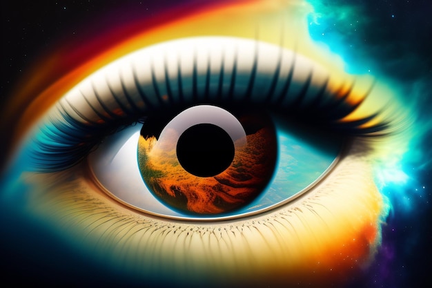 Un ojo de color con un fondo de color Dibujo de un ojo generado por Ai