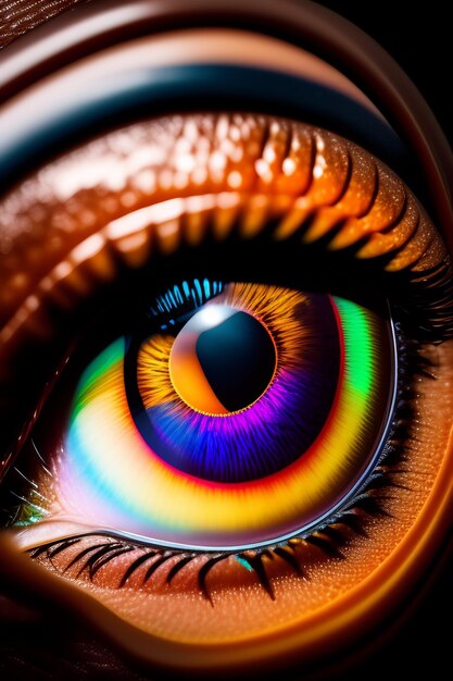 Foto un ojo de color con un fondo de color dibujo de un ojo generado por ai