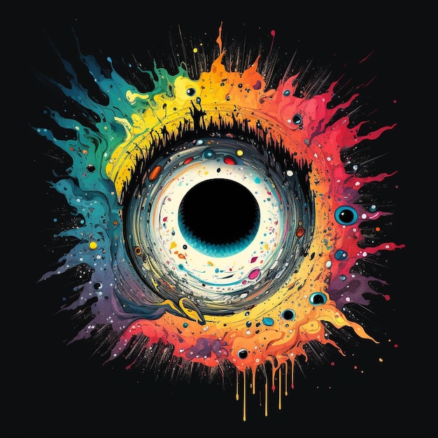 Un ojo colorido con un fondo negro.