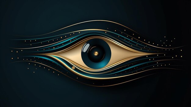 Foto un ojo dorado y azul con un fondo negro generativo ai