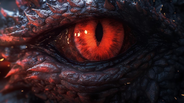 Un ojo de dragón con un ojo rojo.