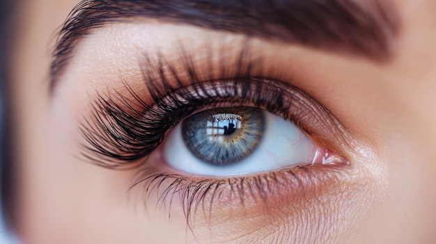 Ojo femenino con pestañas postizas extremadamente largas Extensiones de pestañas Maquillaje Cosméticos Belleza Cerrar Macro