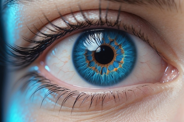 El ojo de una hermosa mujer azul en primer plano AI generativa
