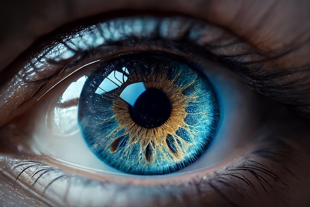 El ojo del hombre el ojo azul de una joven