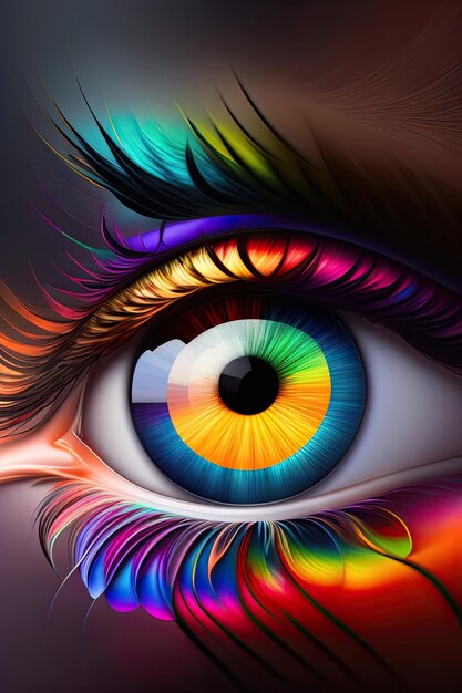 Ojo humano brillante con colores del arco iris