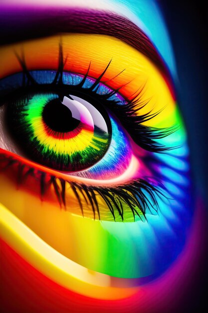 El ojo humano brillante con los colores del arco iris