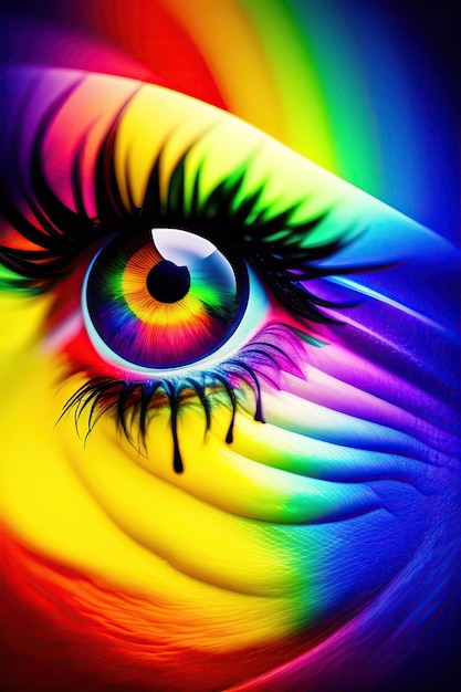 El ojo humano brillante con los colores del arco iris