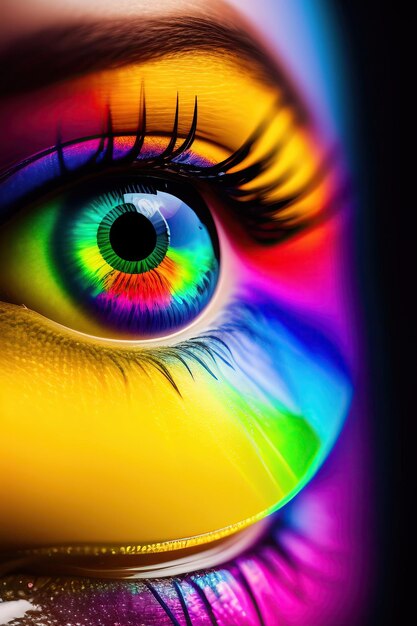 El ojo humano brillante con los colores del arco iris