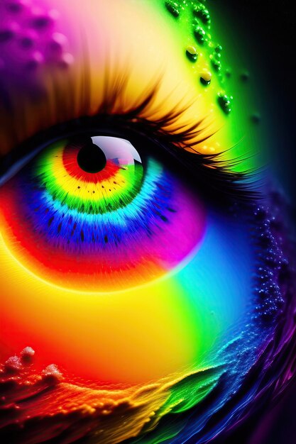 El ojo humano brillante con los colores del arco iris