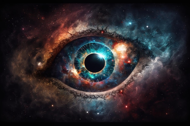 Ojo humano Imagen de fondo estrellado con galaxias Imagen de ilustración hermosa IA generativa