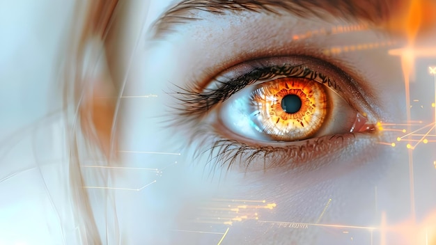 Ojo humano mejorado con corrección de la visión Lasik y elementos de tecnología cibernética Concepto Cirugía Lasik Mejoras del ojo humano Integración de tecnología cybernética