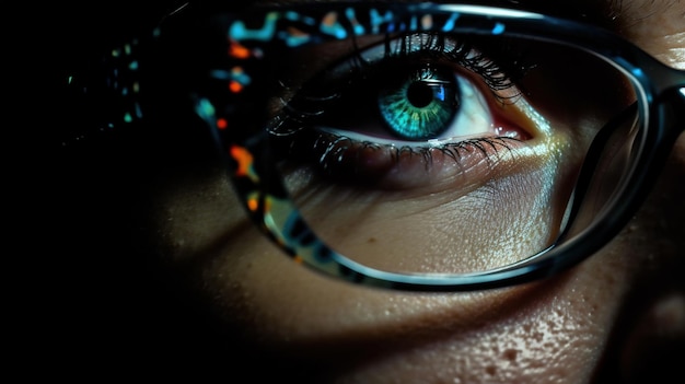 El ojo de una mujer se refleja en sus gafas.