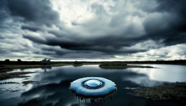 Foto un ojo con un ojo en el fondo está flotando en el agua