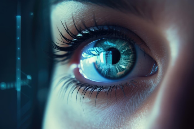 El ojo de la persona llena el marco Superposición generada por computadora IA generativa
