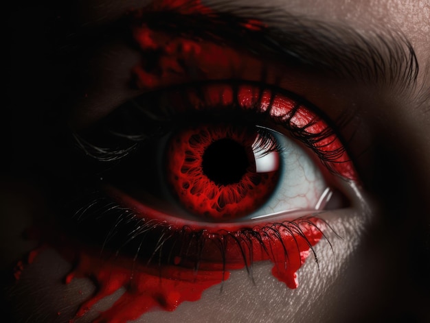 Un ojo rojo con ojos rojos y pintura roja ai generativa.