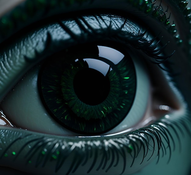 Un ojo verde con fondo azul y la palabra "en él"