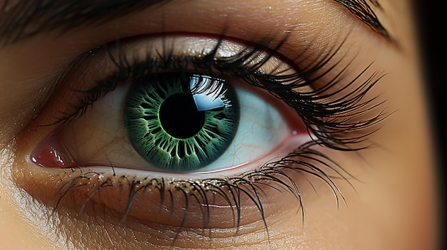 Ojo verde de mujer hermosa con pestañas largas closeupgenerative ai