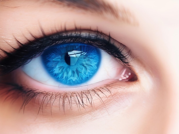 Ojos azules mirando de cerca los hermosos ojos de una mujer