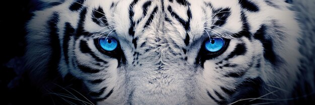 Los ojos azules de un tigre blanco de cerca