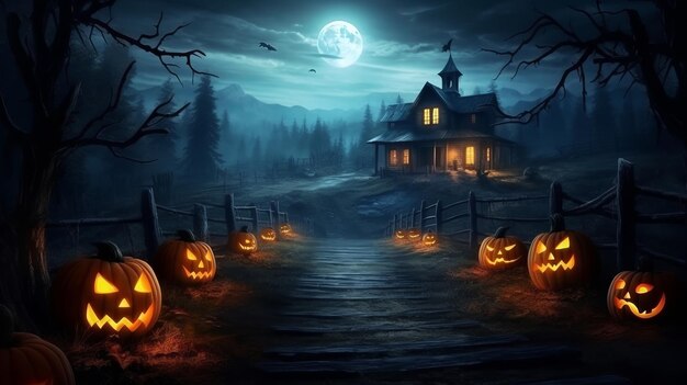 Los ojos del día de Halloween de Jack O' Lanterns truco o tratamiento Samhain All Hallows' Eve All Saints' Eve All hallowe'en espeluznante Horror Ghost Demon fondo 31 de octubre IA generativa