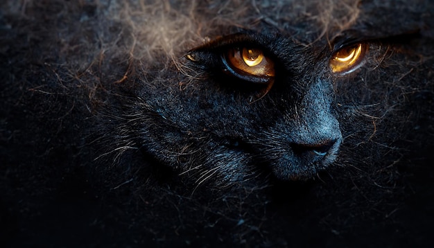 Los ojos de gato amarillos en el fondo negro 3D Raster ilustración