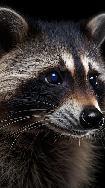 Los ojos de un mapache son visibles sobre un fondo negro.