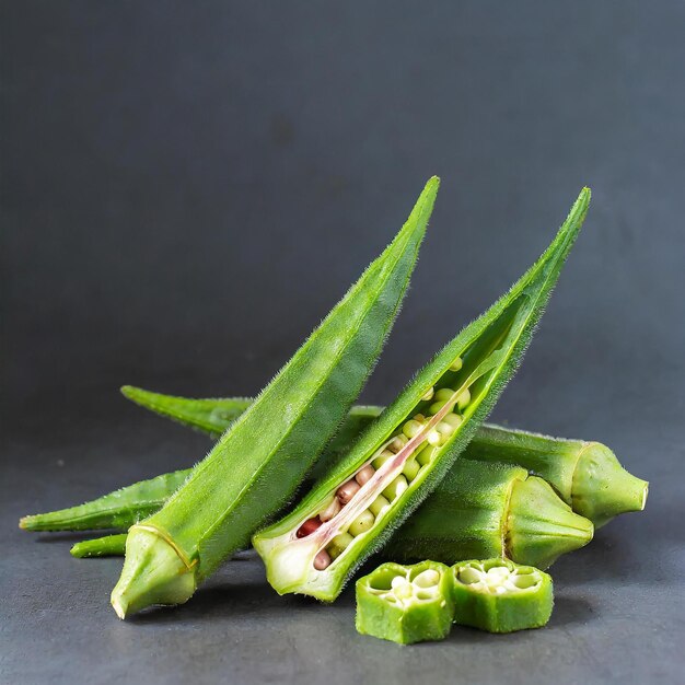 Foto okra fresca aislada sobre un fondo blanco