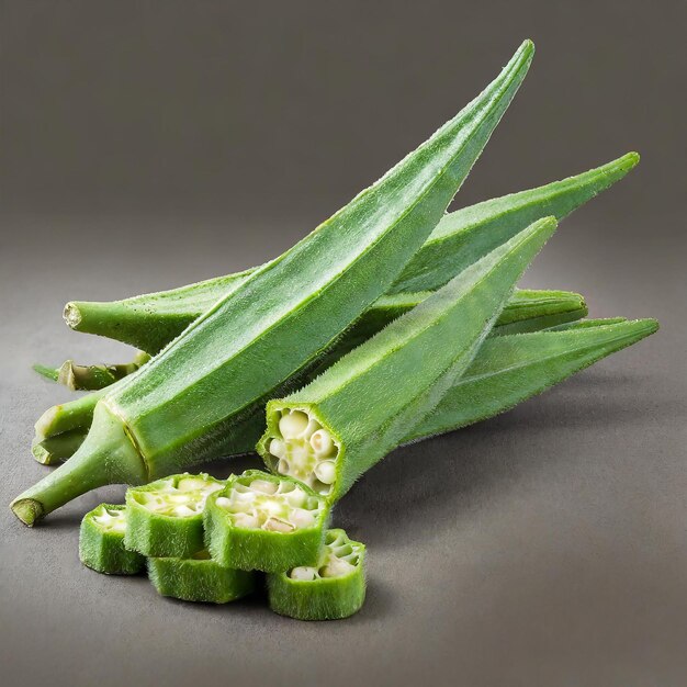 Foto okra fresca aislada sobre un fondo blanco