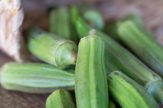 Okra nigeriano orgânico Okro na cesta colhida da fazenda