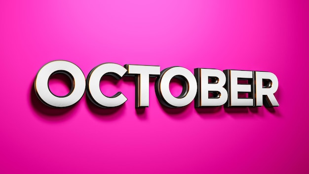 Oktober Schriftzug Wörter auf rosa Hintergrund 3D-Rendering