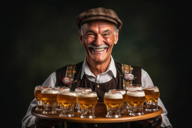 Foto oktoberfest älterer mann hält bier generative ai