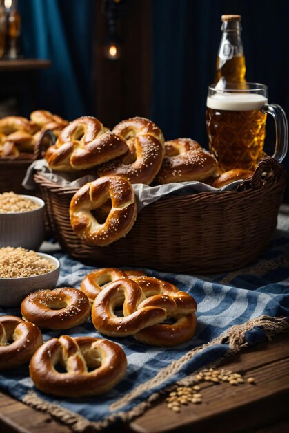 Foto oktoberfest-arrangement mit köstlichem brezel und bierfest