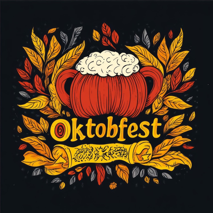 Foto oktoberfest bierbecher mit herbstblättern