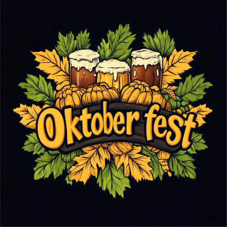 Foto oktoberfest mit bierbechern und herbstblättern