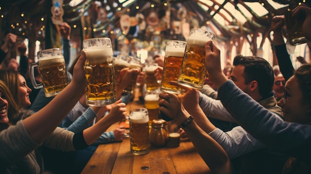 Oktoberfest Münchner Bierkrüge auf dem Tisch