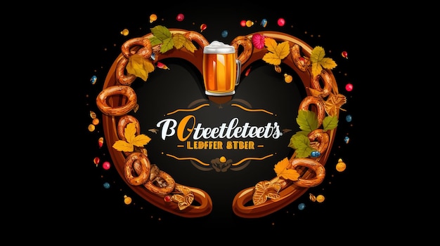 Foto oktoberfest-poster mit akkordeon-pretzel und bierbecher oktoberfest-hintergrund generiert von ki