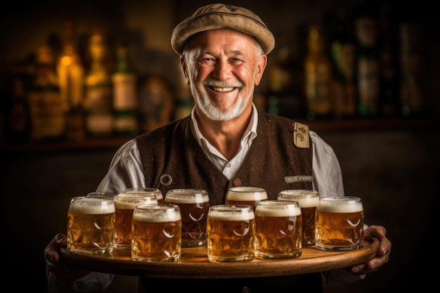 Oktoberfest senior hombre sosteniendo cerveza generativa ai